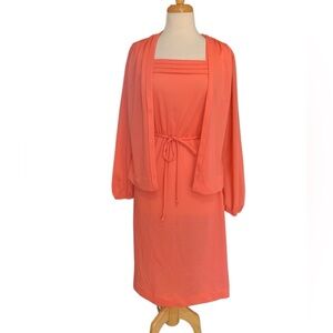 Vintage 70’s 3 piece coral dress set size M